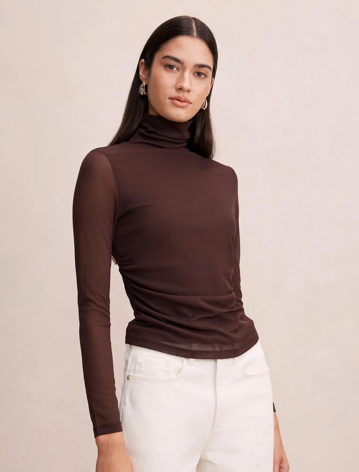 Halston Roll Neck Long Sleeve Chocolate Freckle