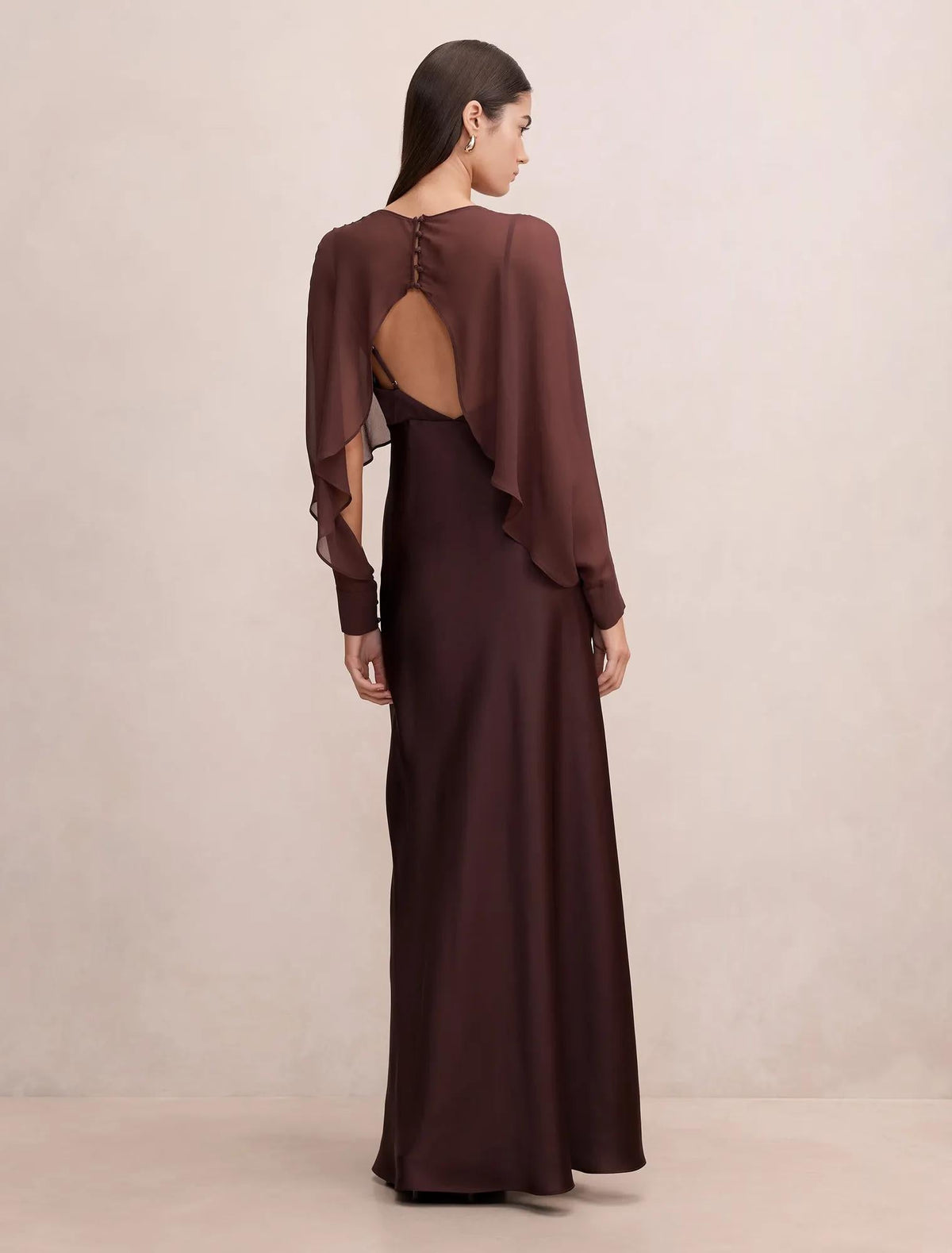 Electra Sleeve Cape Maxi Dress Dark Chocolate