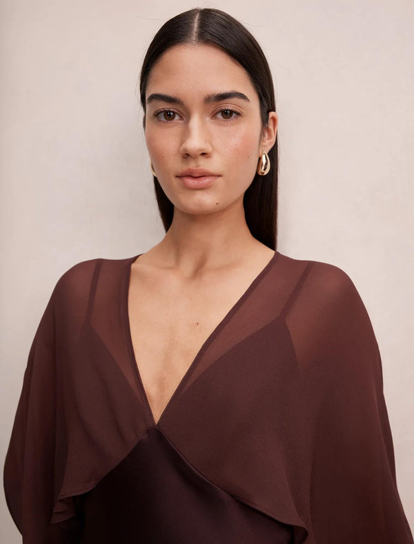 Electra Sleeve Cape Maxi Dress Dark Chocolate