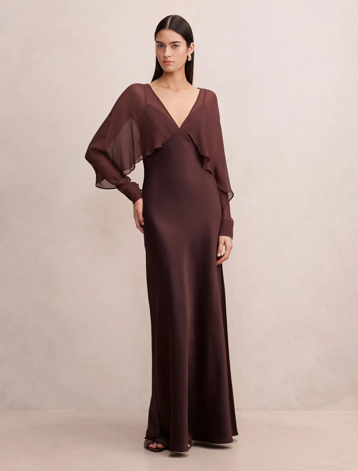 Electra Sleeve Cape Maxi Dress Dark Chocolate