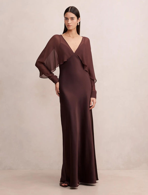 Electra Sleeve Cape Maxi Dress Dark Chocolate