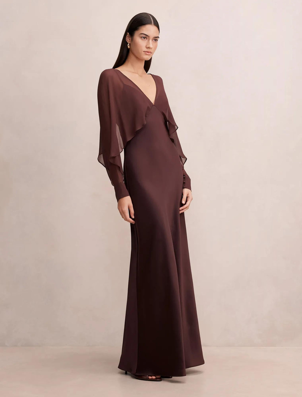 Electra Sleeve Cape Maxi Dress Dark Chocolate