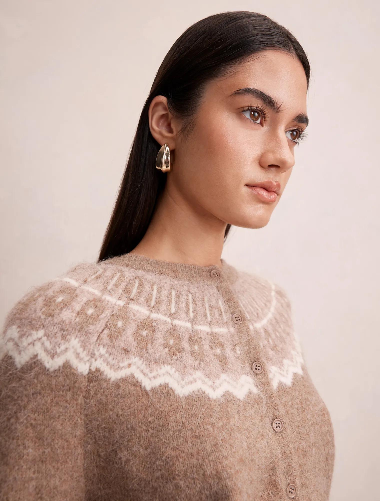 Billie Fair Isle Cardigan Mocha Fairisle