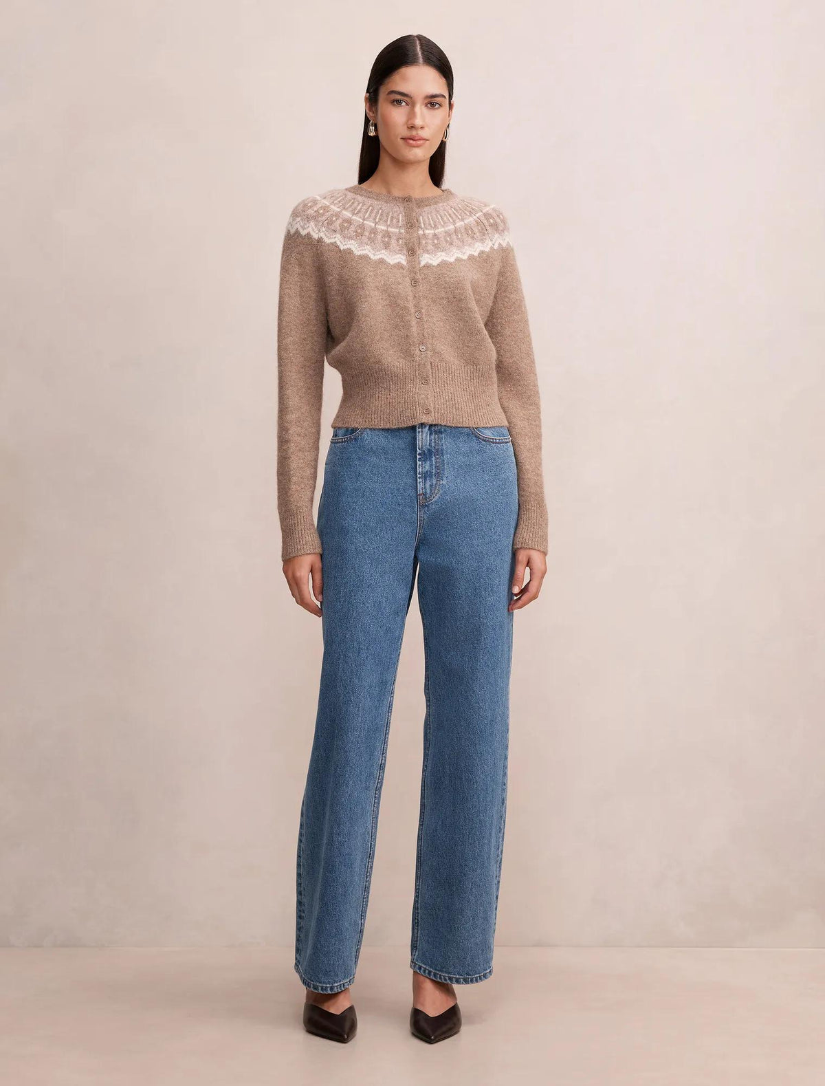 Billie Fair Isle Cardigan Mocha Fairisle