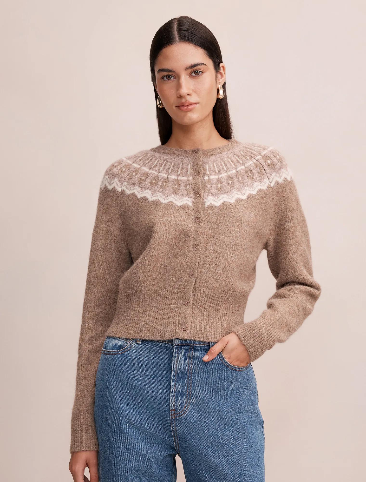 Billie Fair Isle Cardigan Mocha Fairisle
