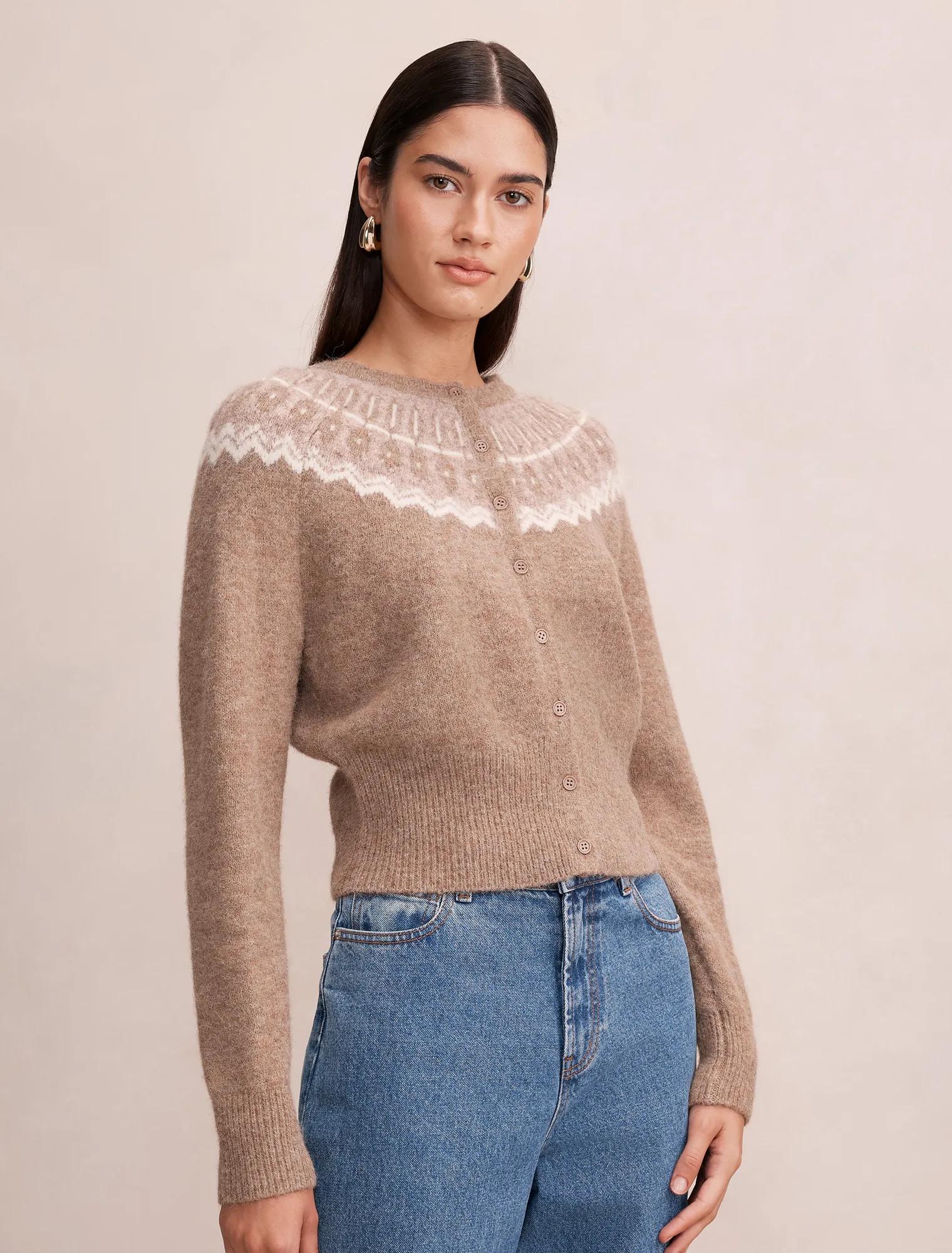 Billie Fair Isle Cardigan Mocha Fairisle