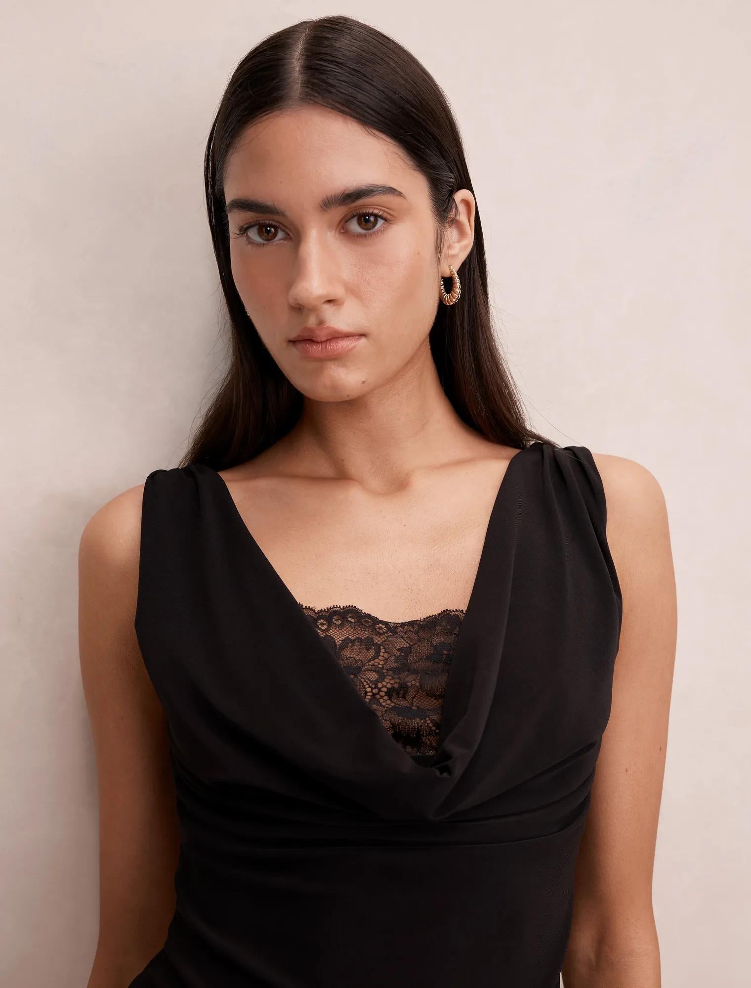 Hope Layered Lace Cowl Top Black