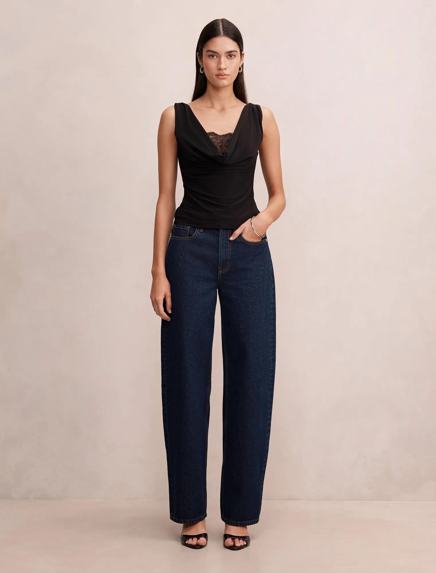 Hope Layered Lace Cowl Top Black