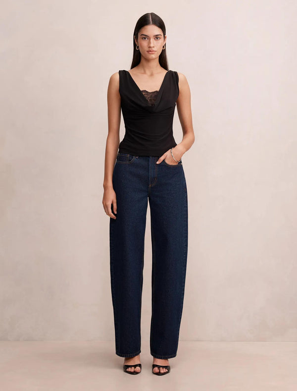 Hope Layered Lace Cowl Top Black