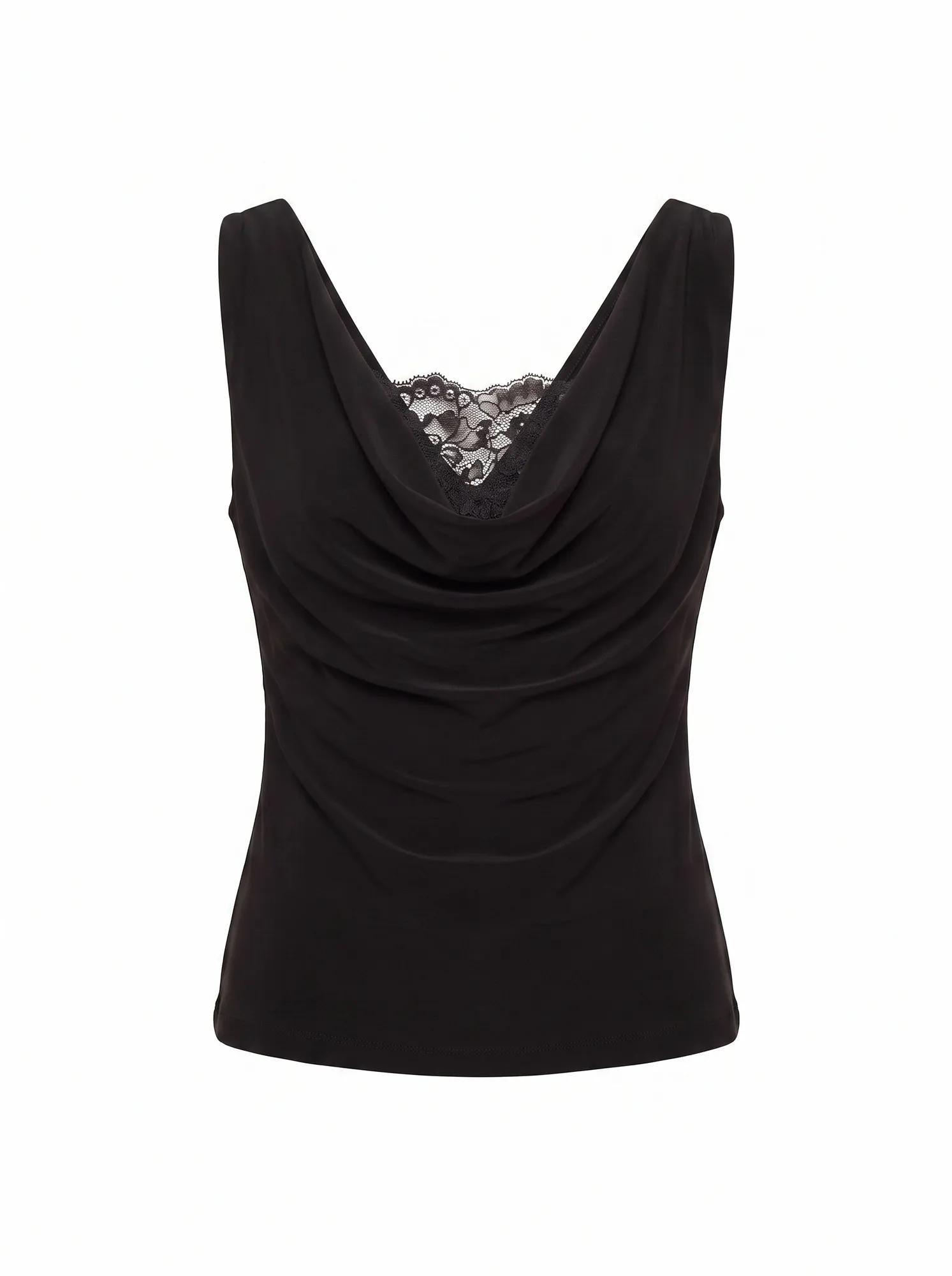 Hope Layered Lace Cowl Top Black_mannequin