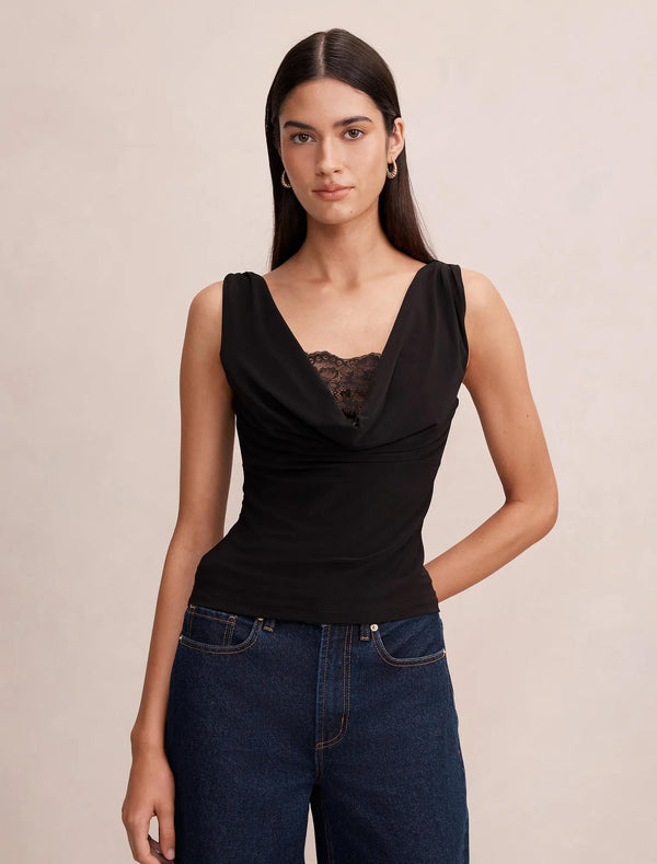 Hope Layered Lace Cowl Top Black