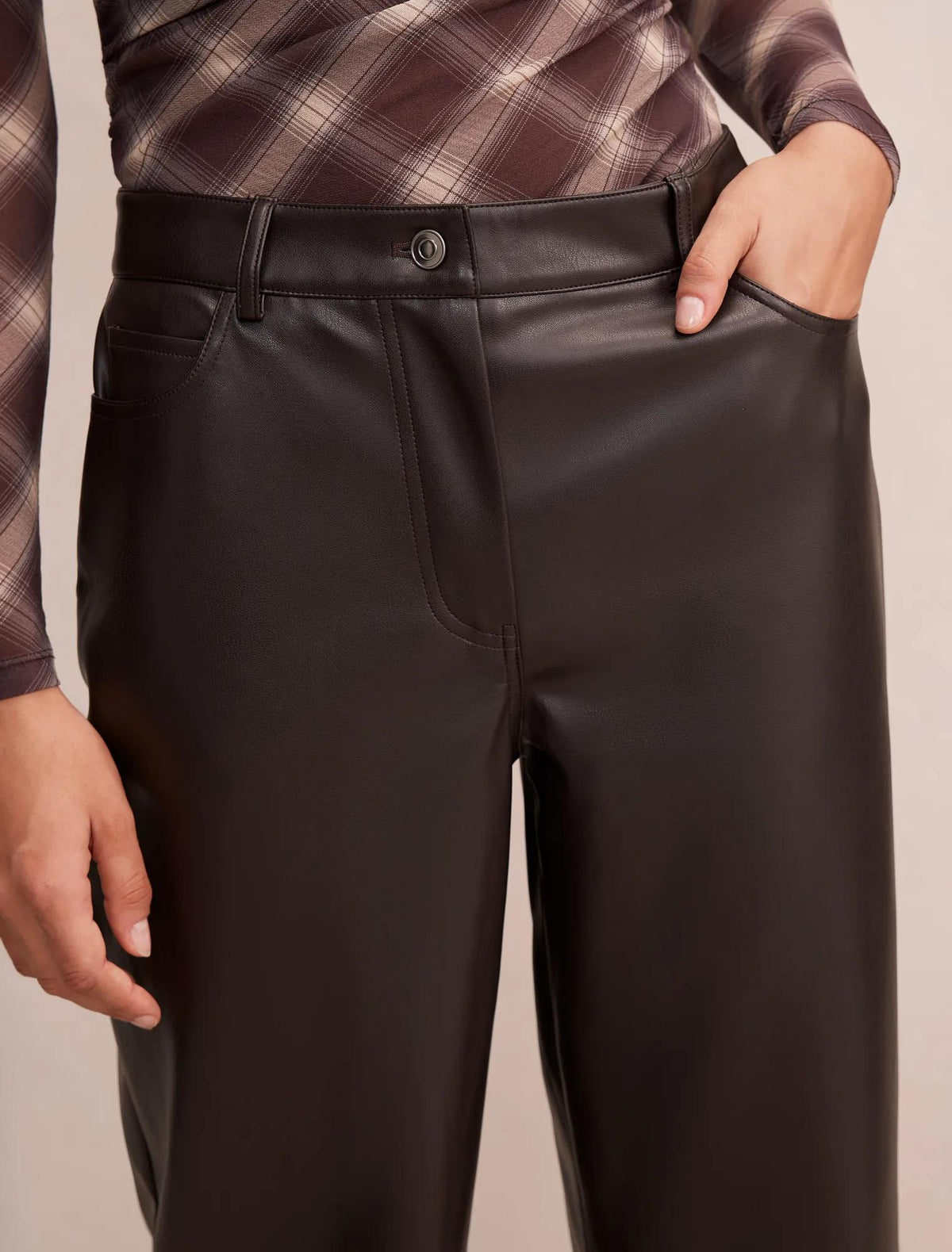 Cara PU Barrel Leg Pant Chocolate