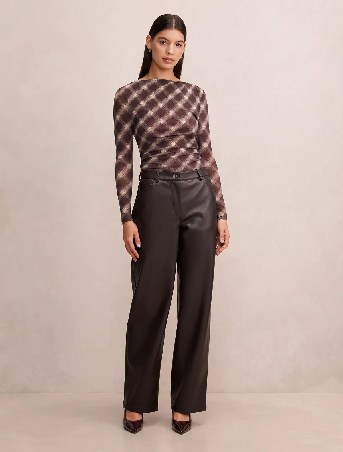 Cara PU Barrel Leg Pant Chocolate