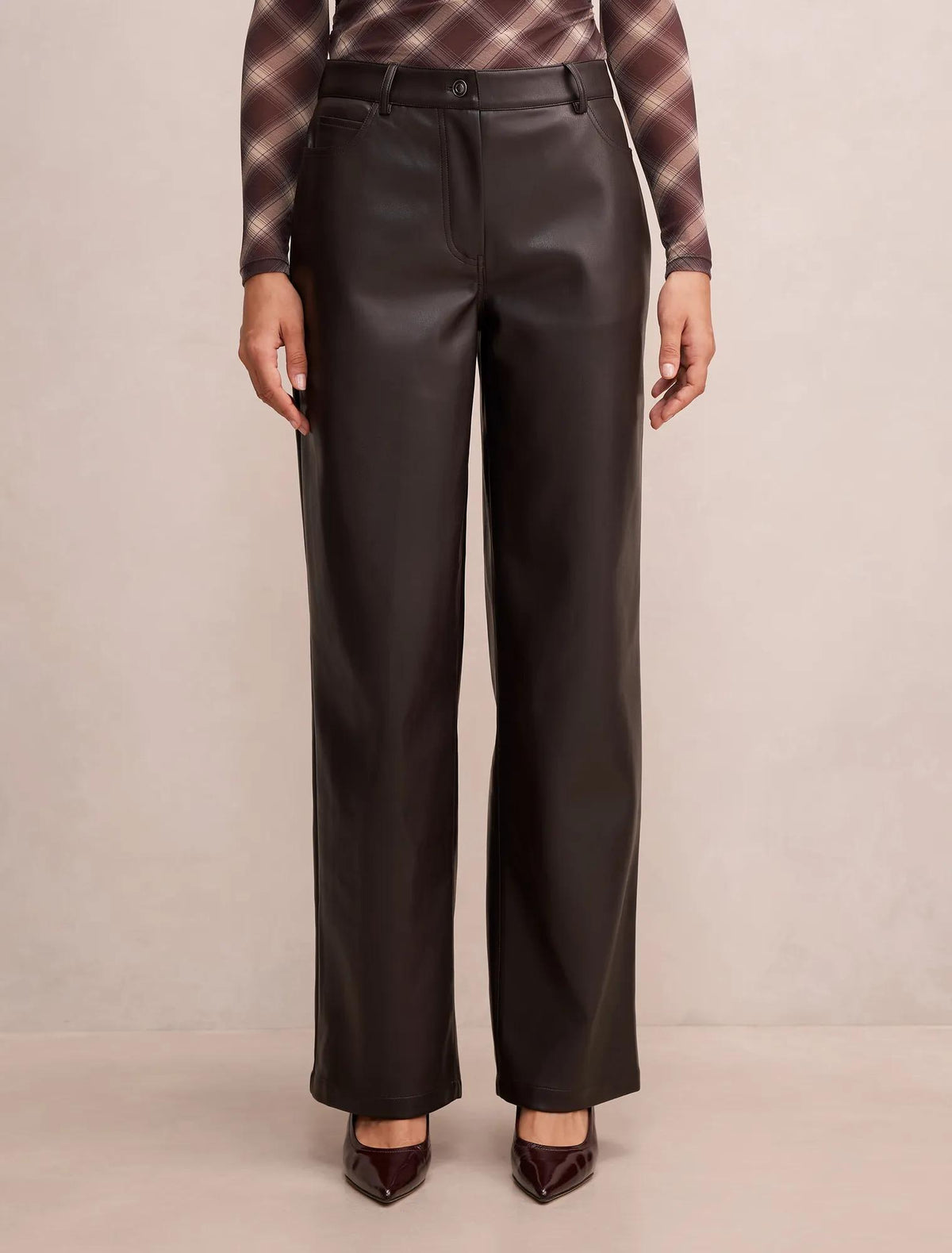 Cara PU Barrel Leg Pant Chocolate