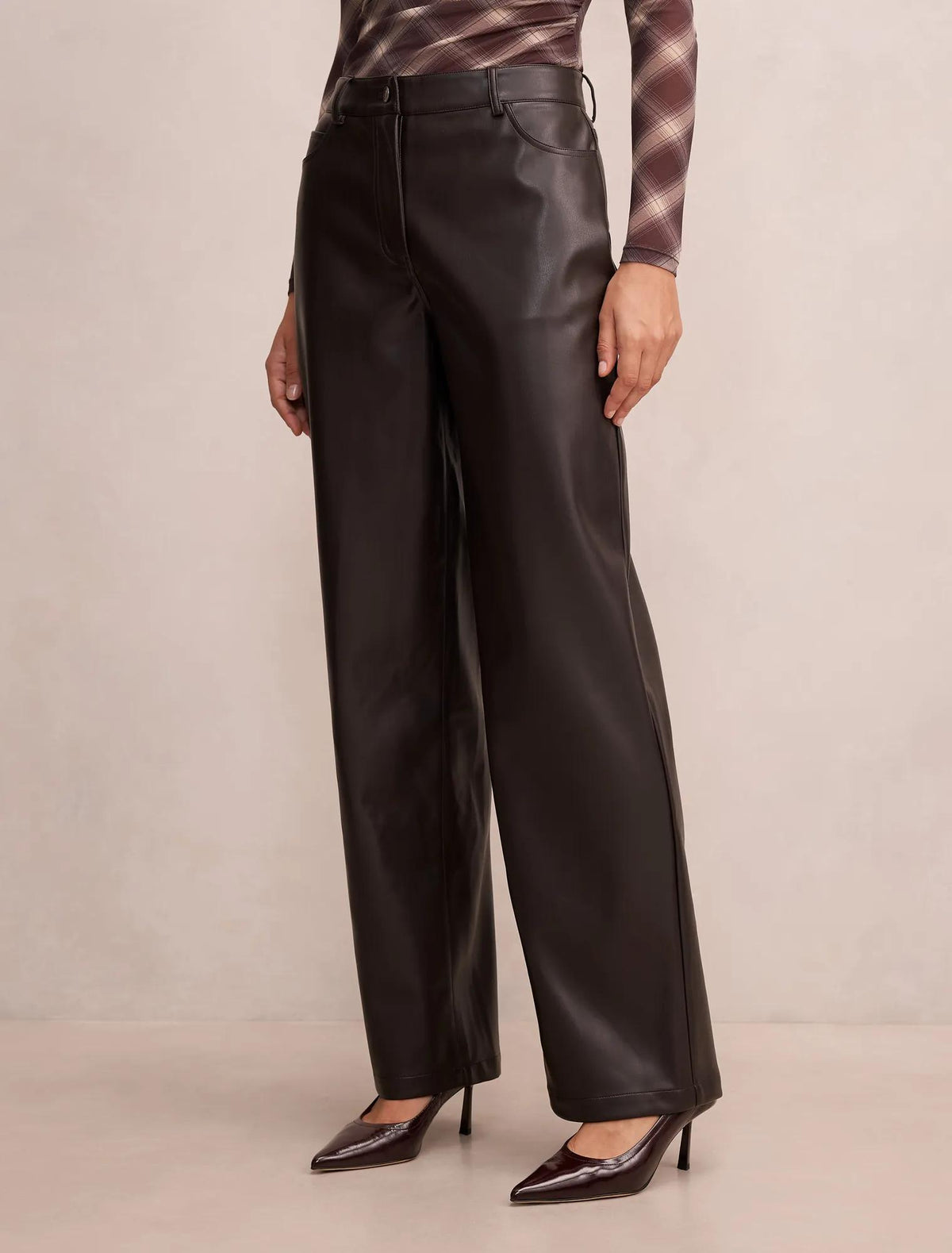 Cara PU Barrel Leg Pant Chocolate