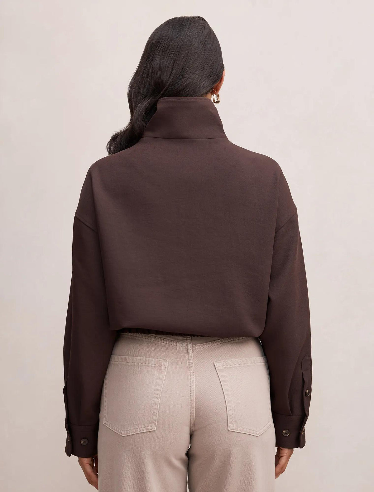 Jenna Twill Funnel Neck Jacket Dark Chocolate