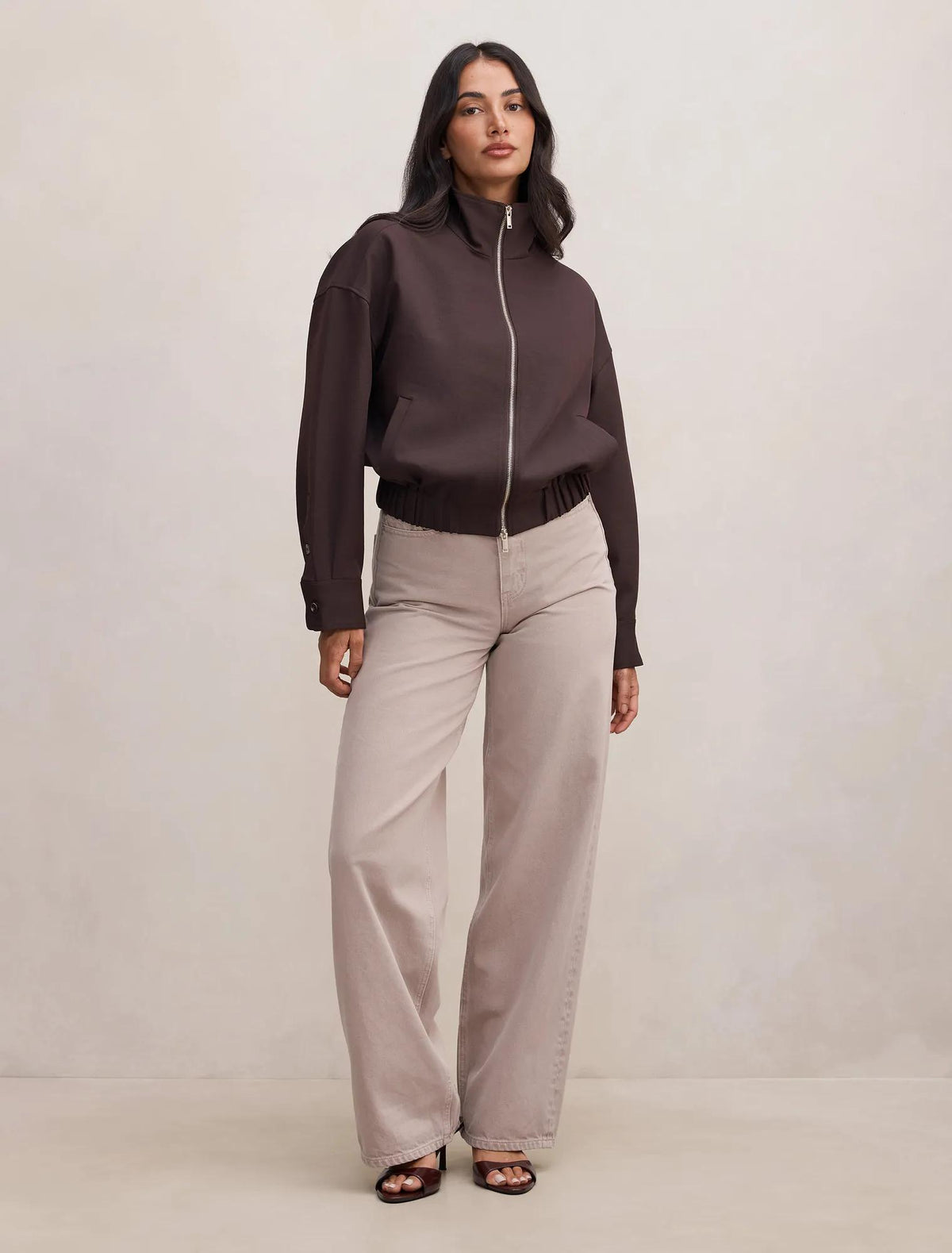 Jenna Twill Funnel Neck Jacket Dark Chocolate
