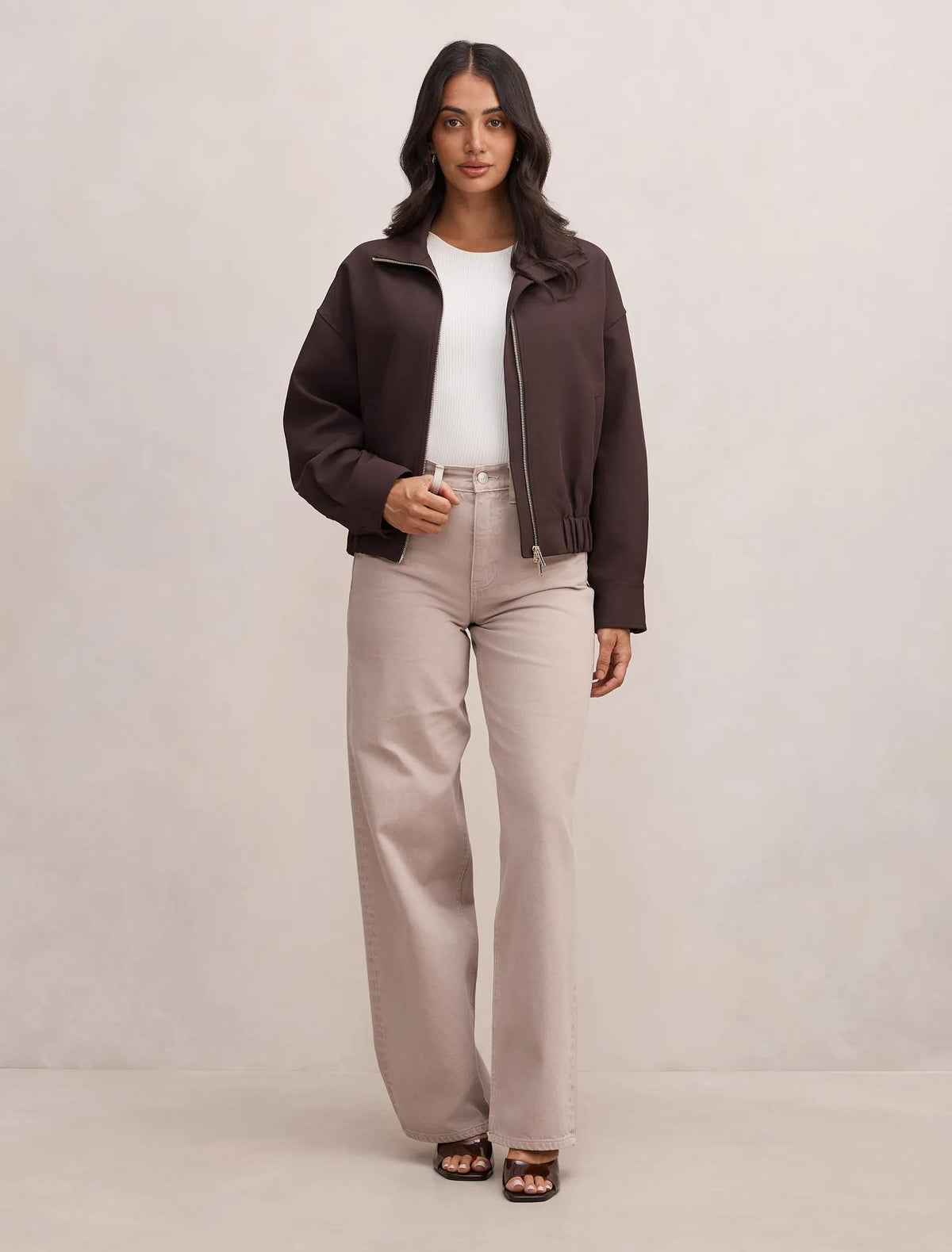 Jenna Twill Funnel Neck Jacket Dark Chocolate