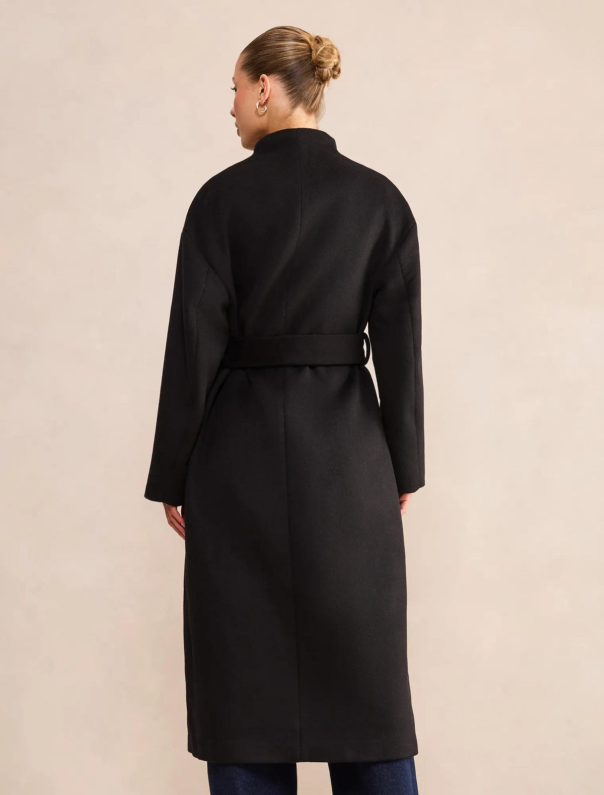 Courtney Curved Funnel Neck Coat Black