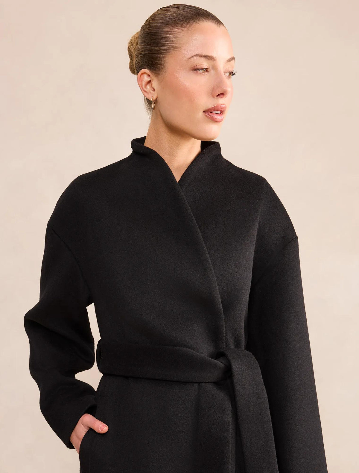 Courtney Curved Funnel Neck Coat Black
