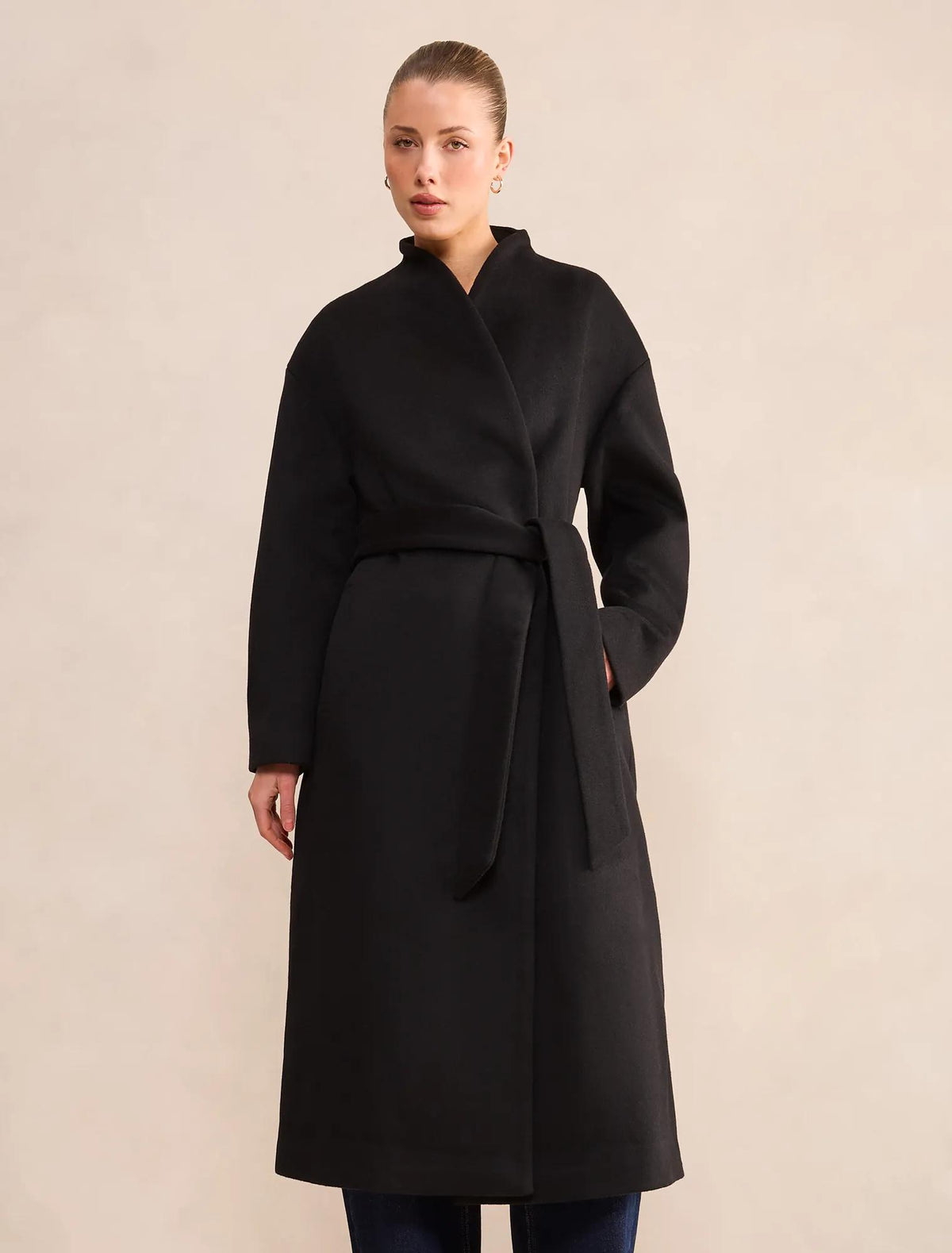 Courtney Curved Funnel Neck Coat Black