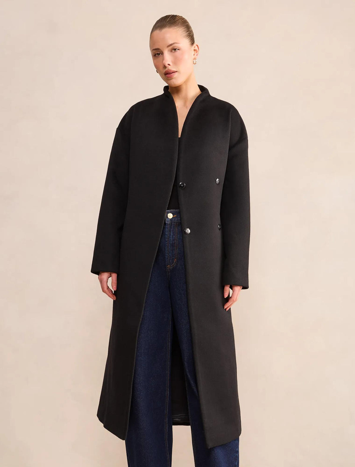 Courtney Curved Funnel Neck Coat Black