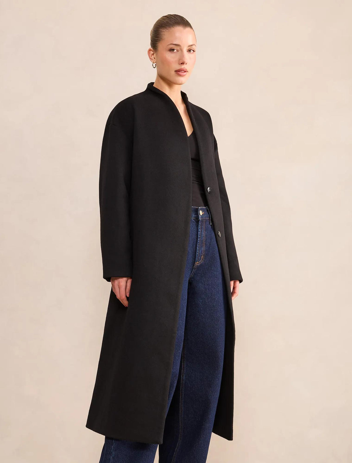 Courtney Curved Funnel Neck Coat Black