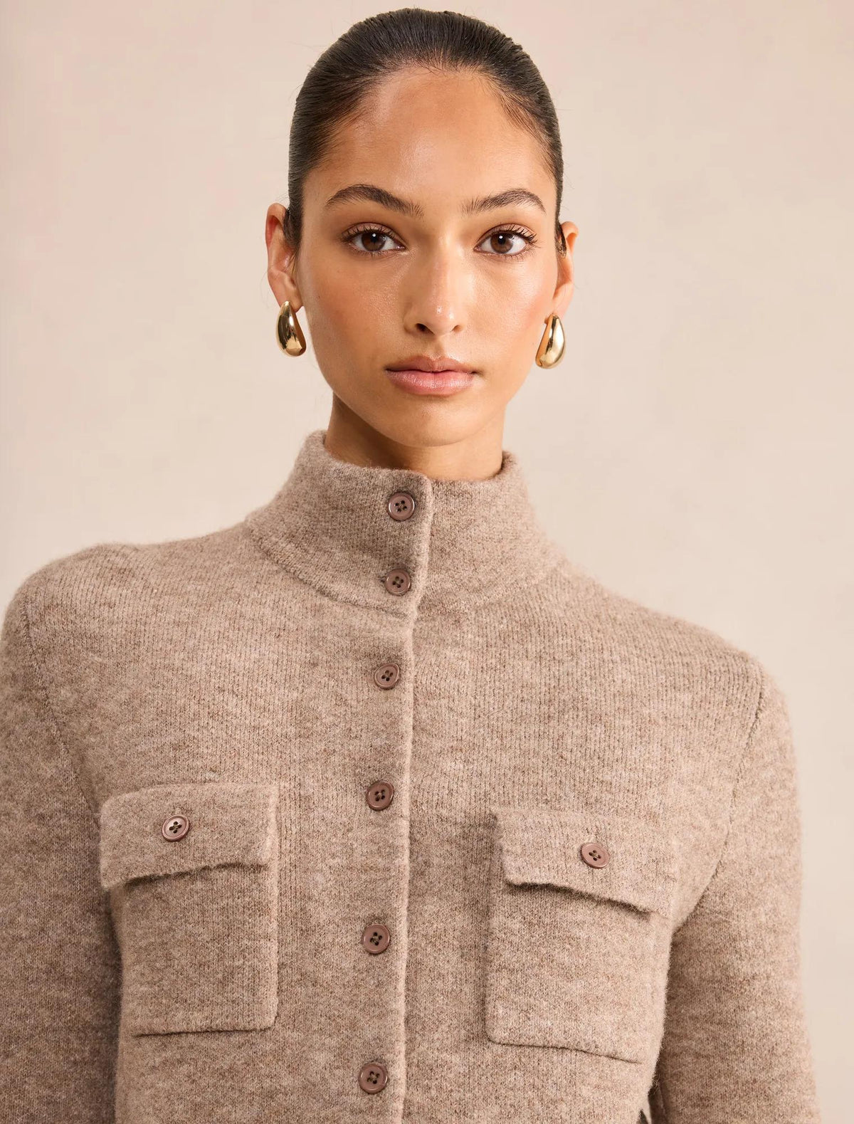 Piper Funnel Neck Cardigan Hazelnut Brown