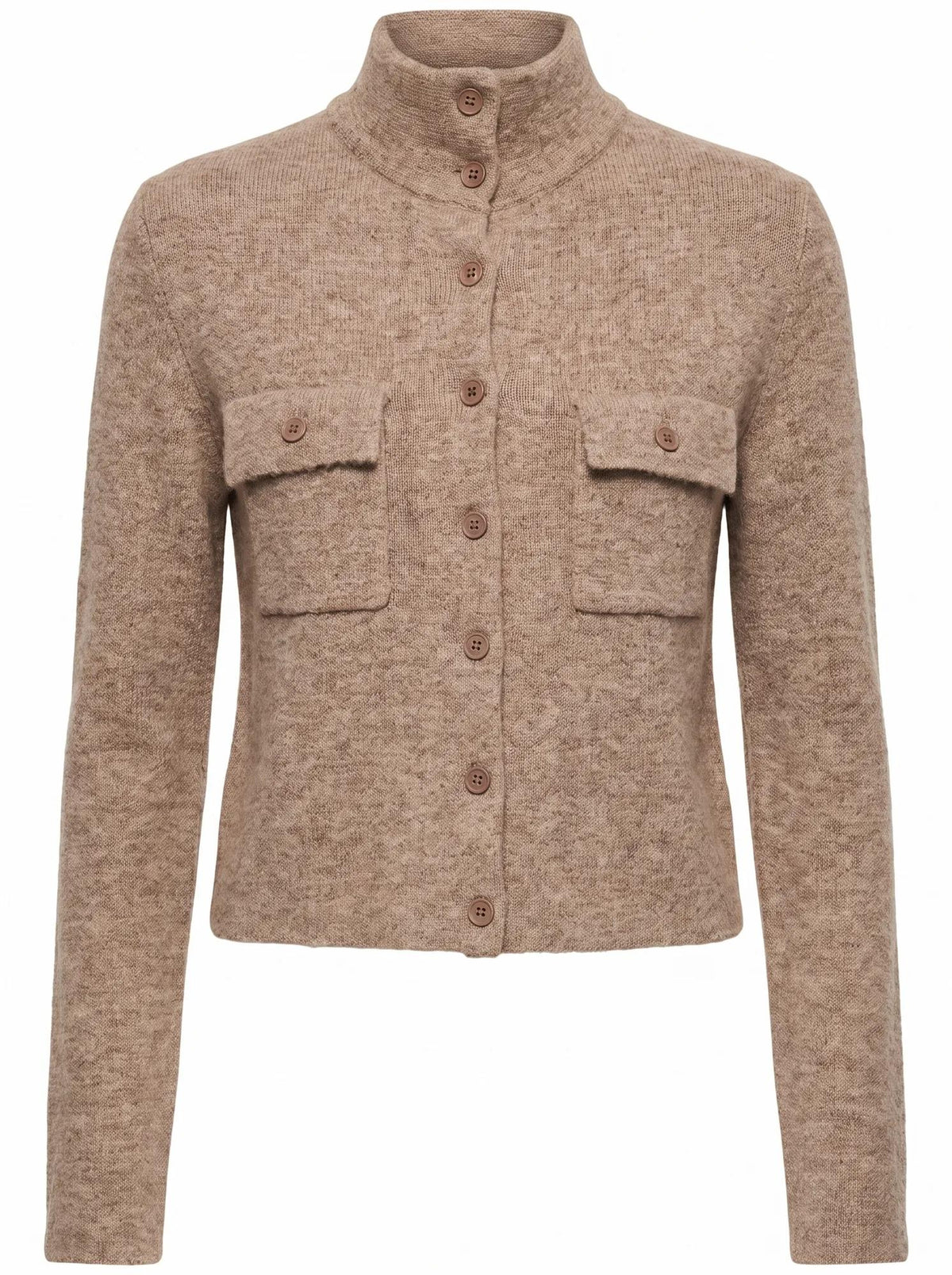 Piper Funnel Neck Cardigan Hazelnut Brown_mannequin
