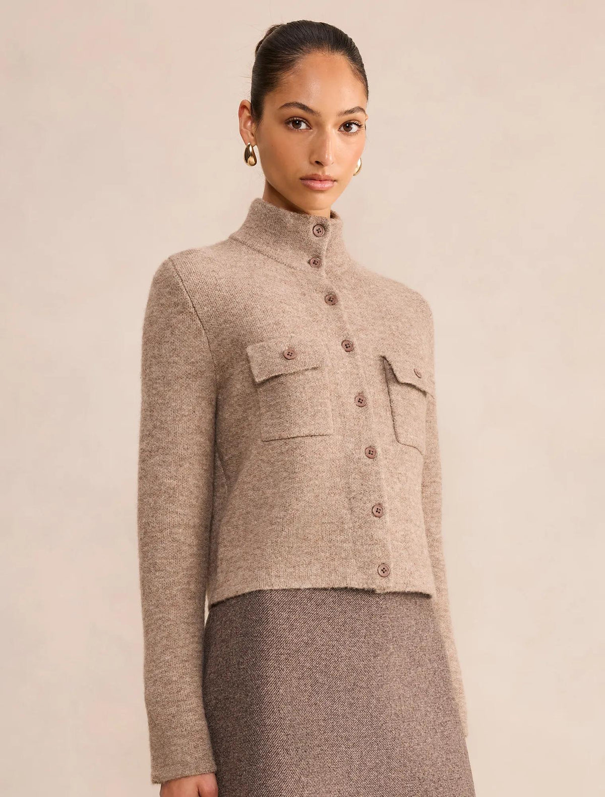 Piper Funnel Neck Cardigan Hazelnut Brown