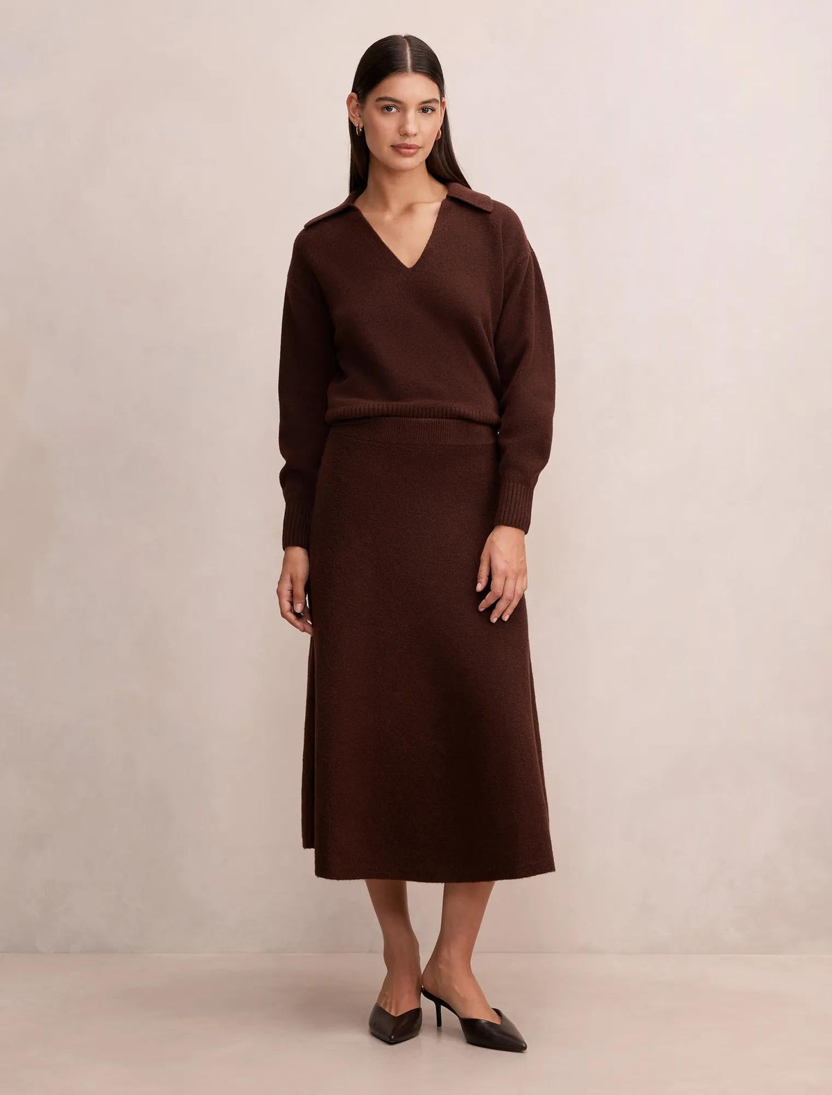 Sammie Knit Midi Skirt Chocolate Co-ord