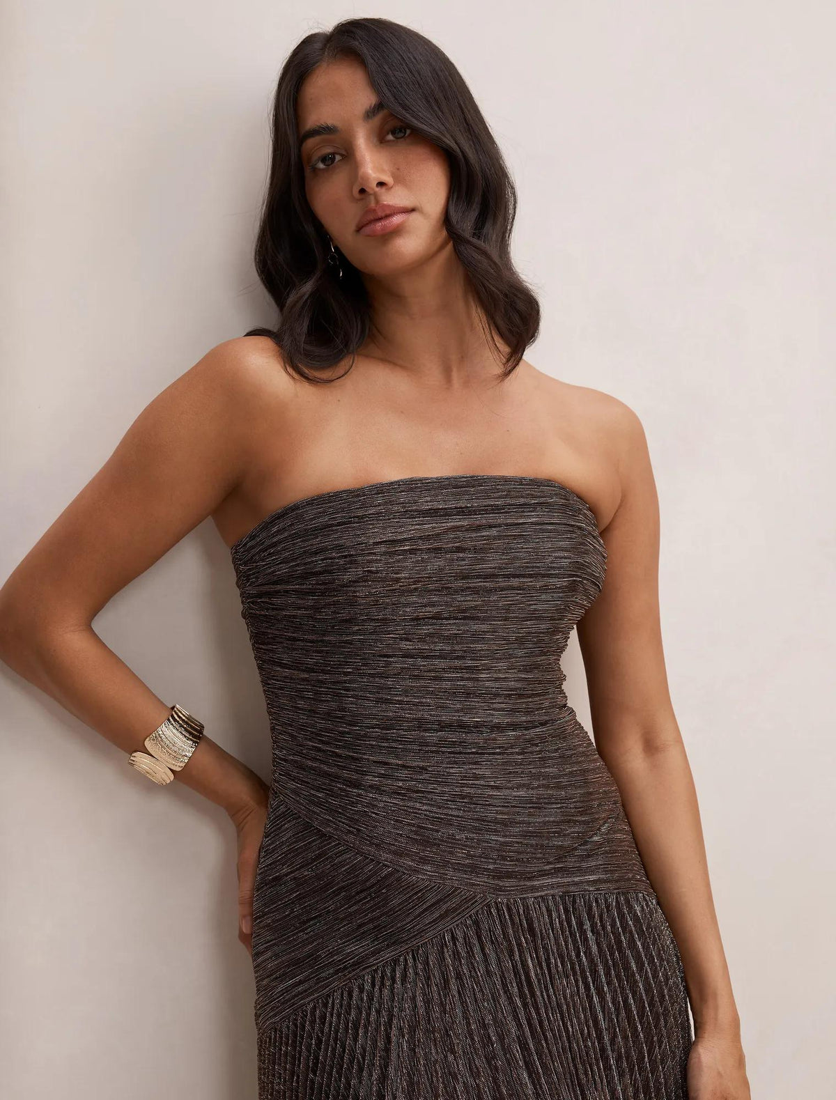 Sofia Strapless Plisse Maxi Bronze