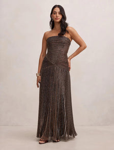 Sofia Strapless Plisse Maxi Bronze