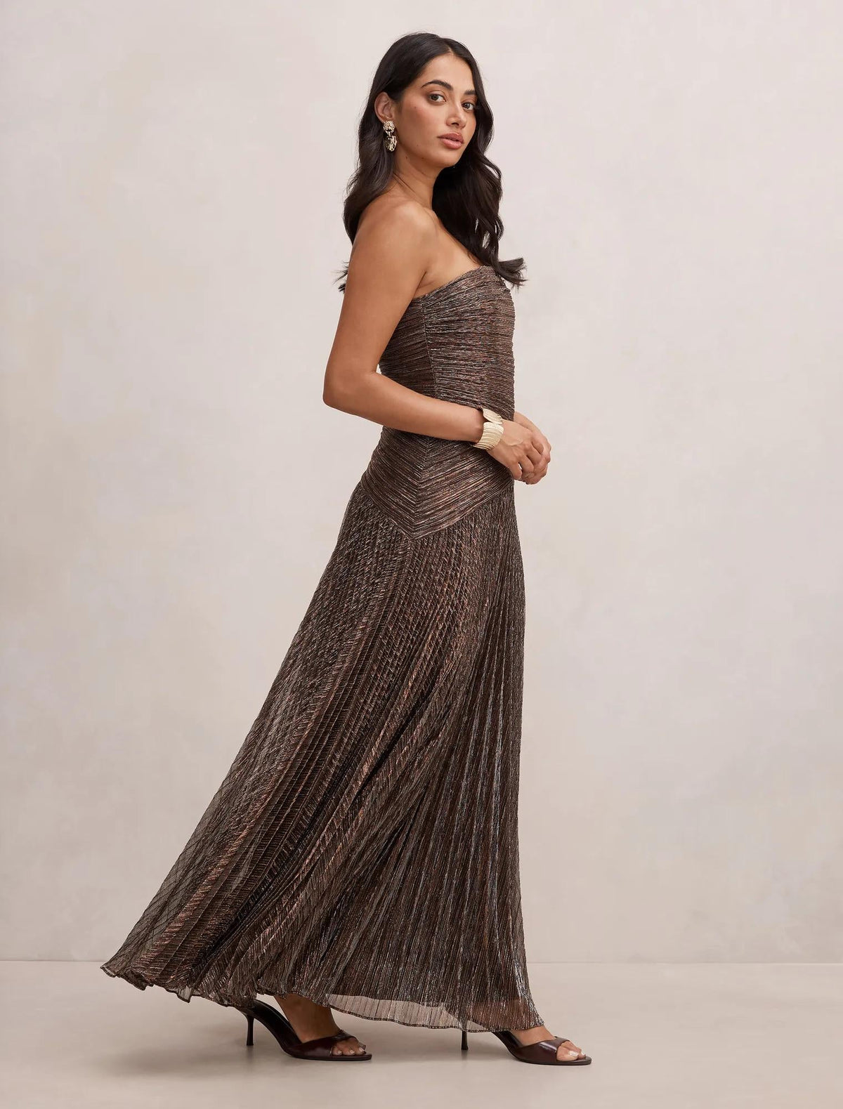 Sofia Strapless Plisse Maxi Bronze