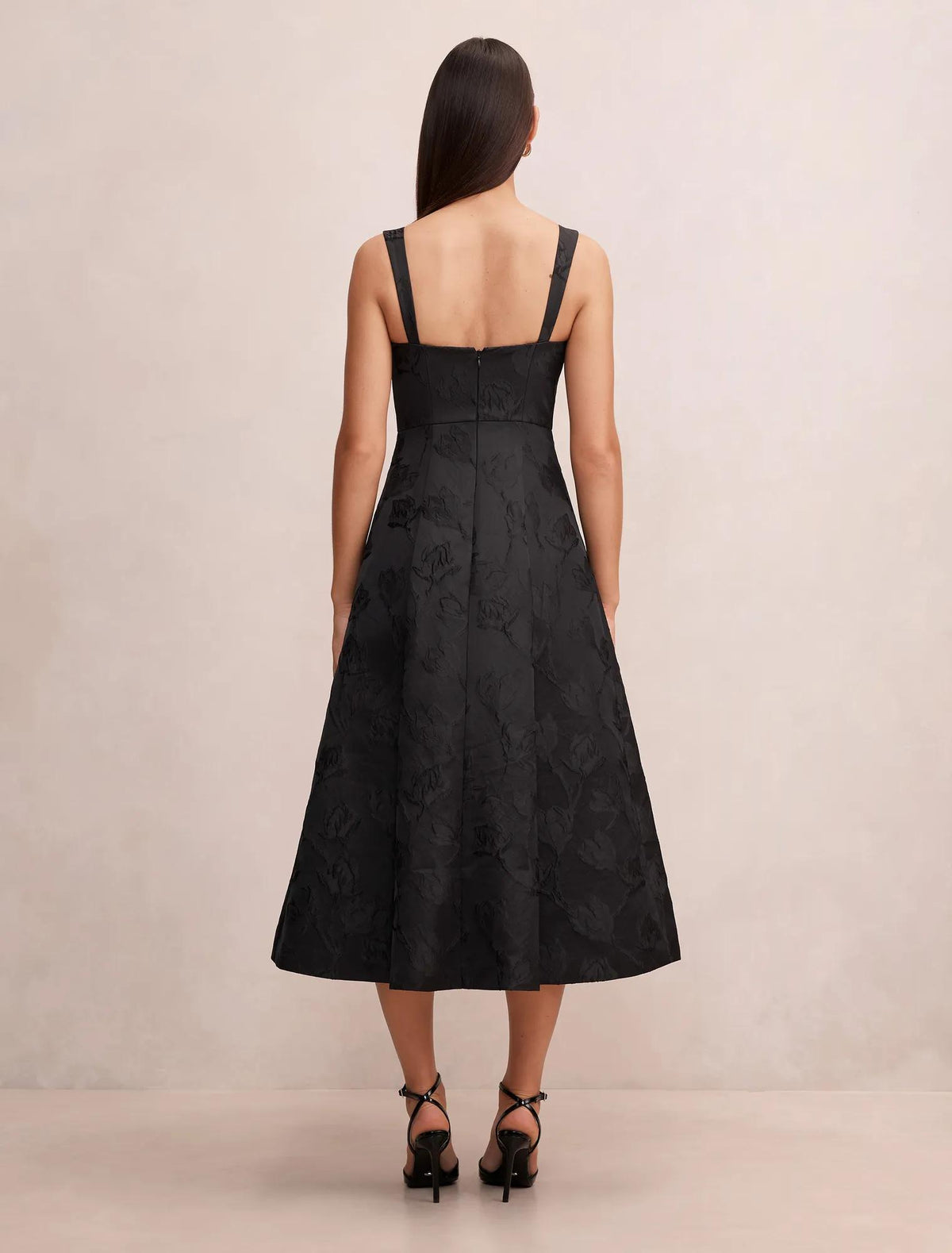 Willow Strappy Jacquard Midi Black