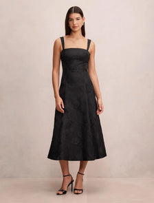 Willow Strappy Jacquard Midi Black