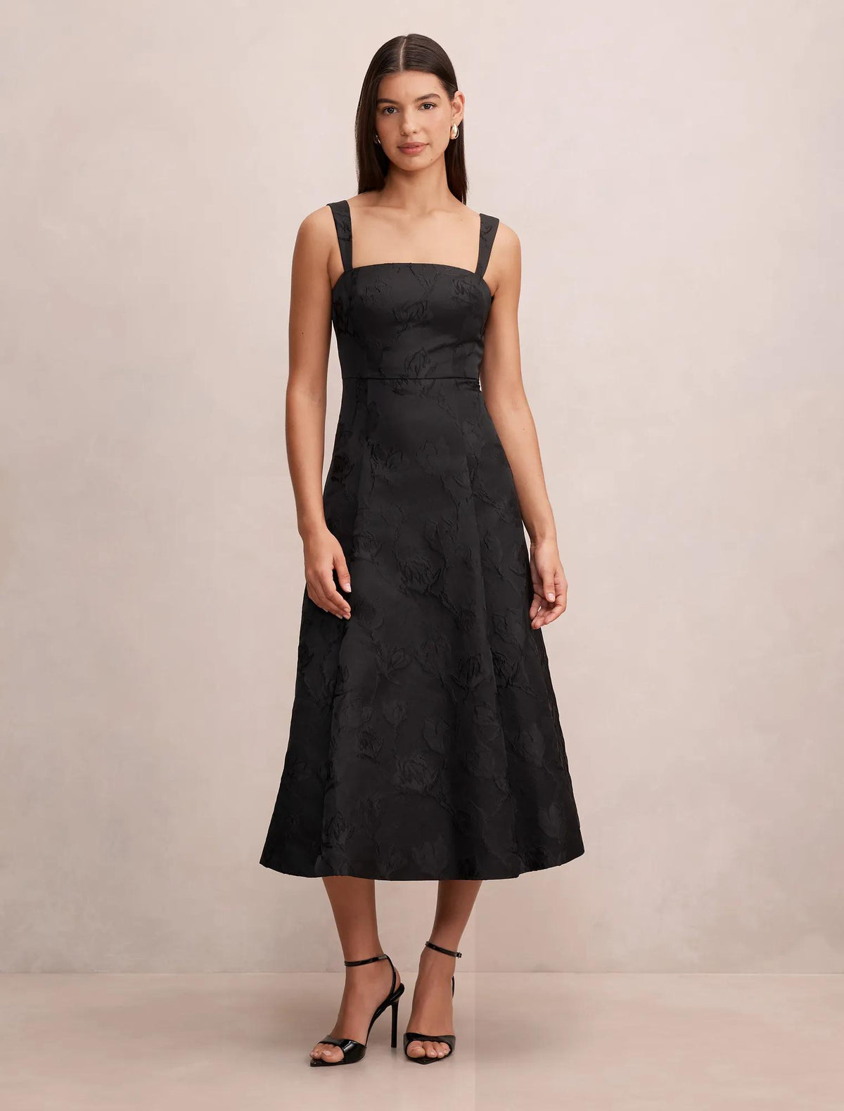 Willow Strappy Jacquard Midi Black