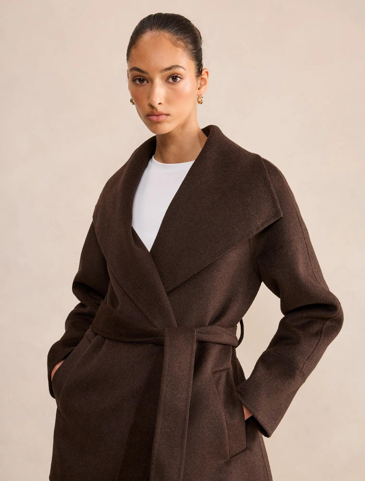Clare Felled Wrap Coat Chocolate