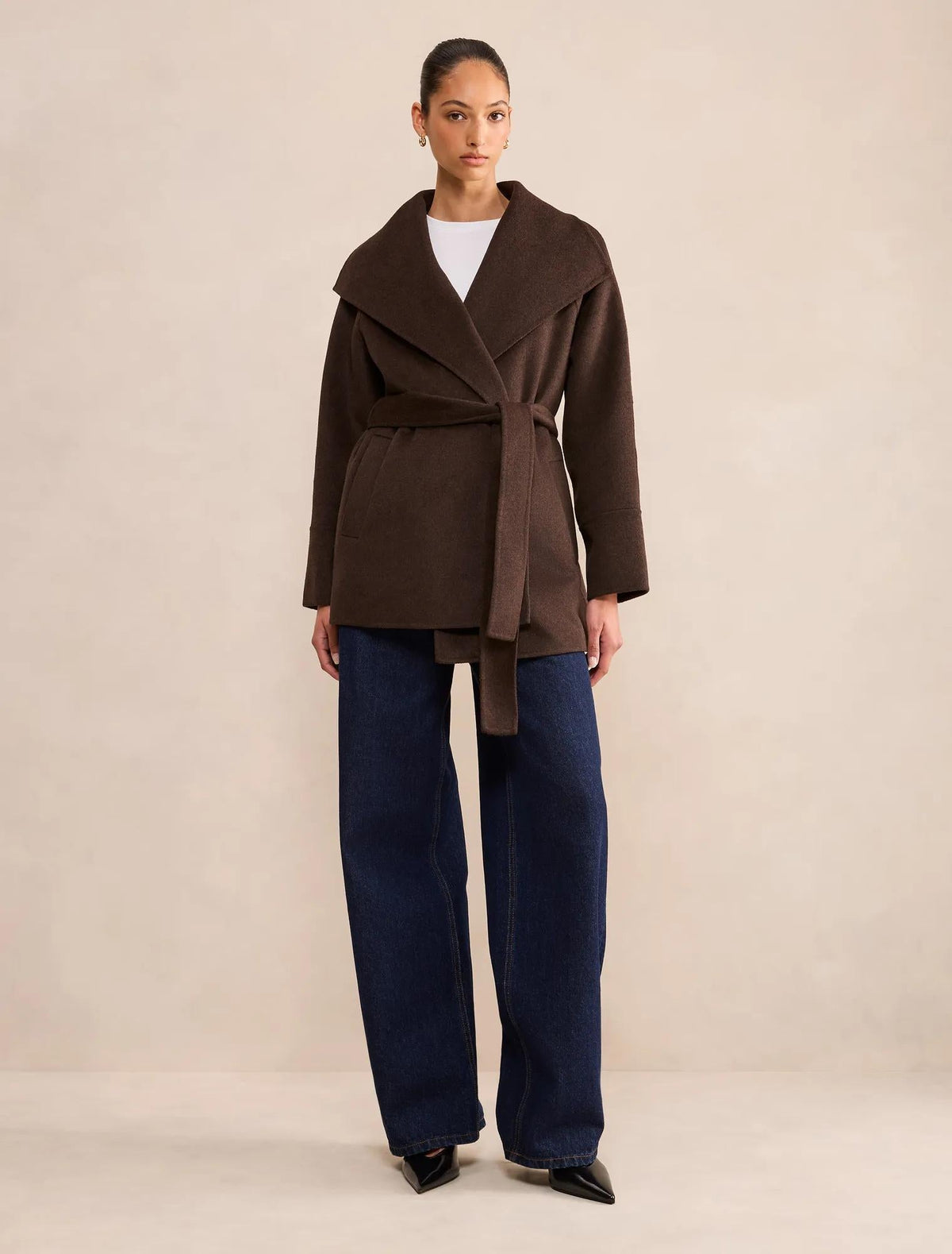 Clare Felled Wrap Coat Chocolate