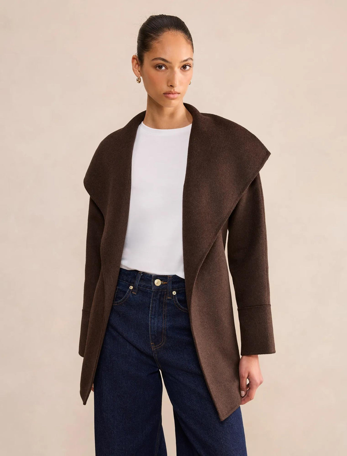 Clare Felled Wrap Coat Chocolate