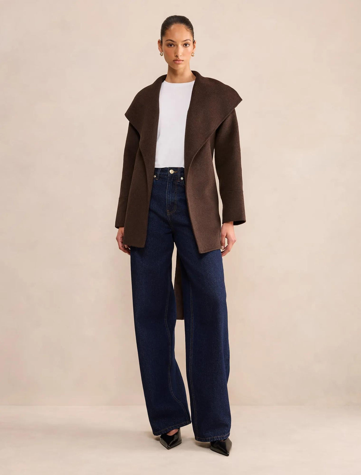 Clare Felled Wrap Coat Chocolate
