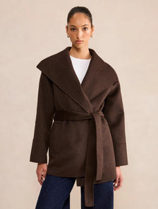 Clare Felled Wrap Coat Chocolate