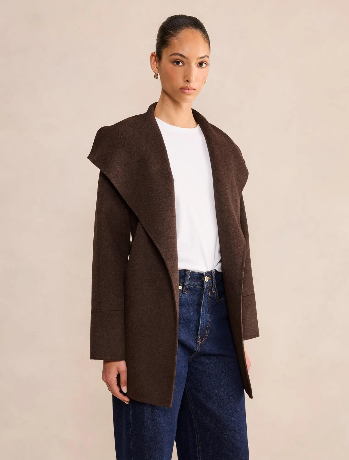 Clare Felled Wrap Coat Chocolate