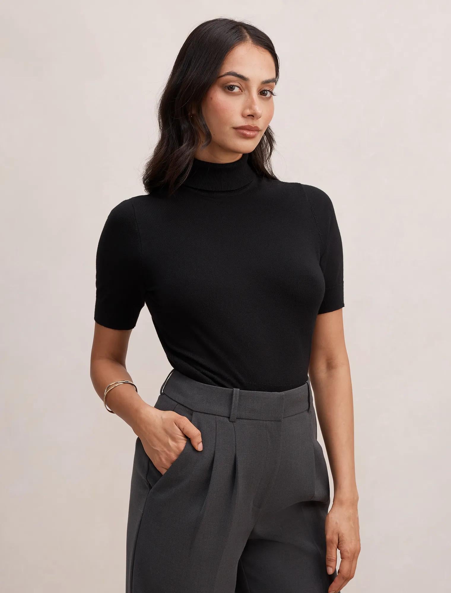 Kate Roll Neck Tee Black