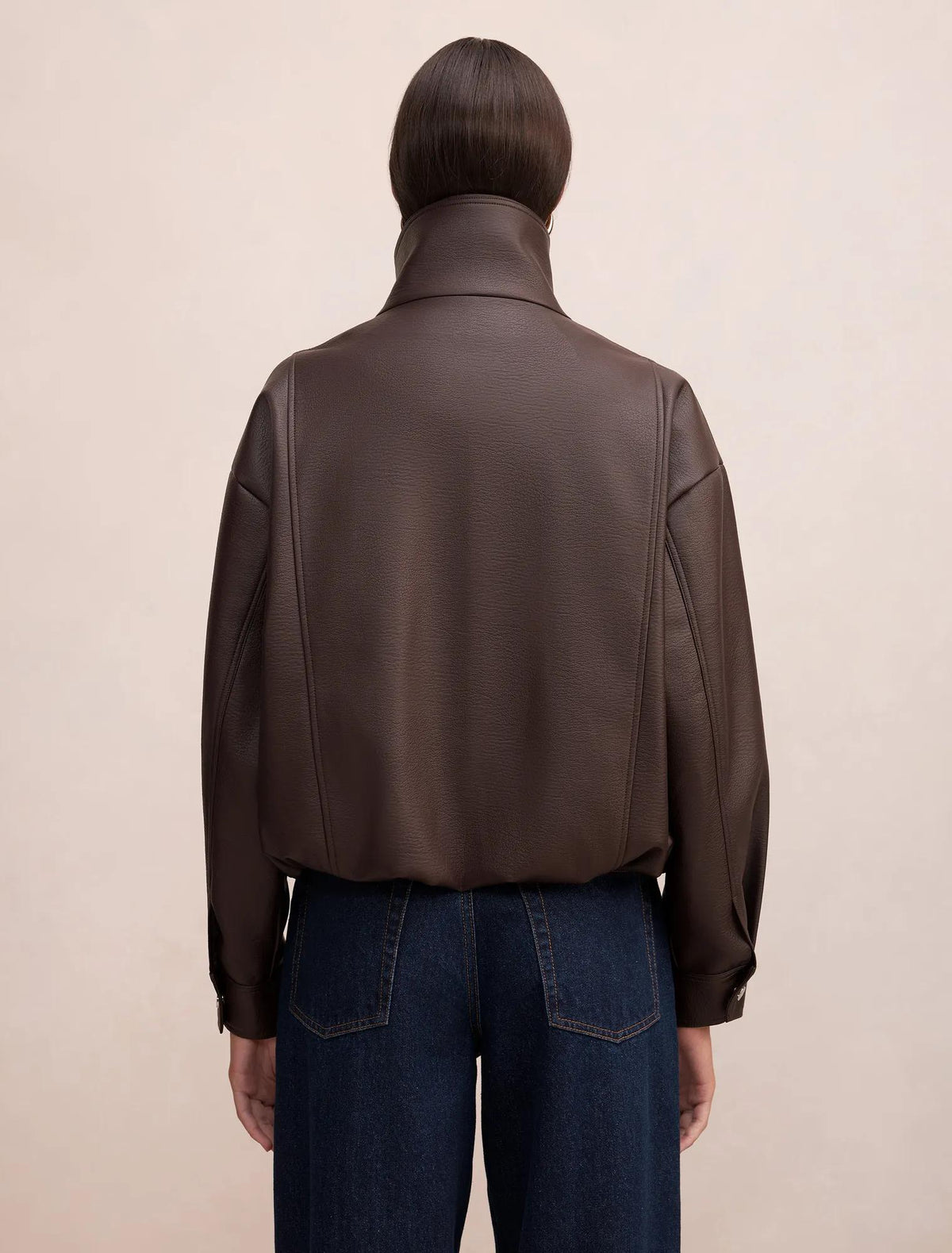 Bex Double Funnel Neck Faux Leather Jacket Deep Plum