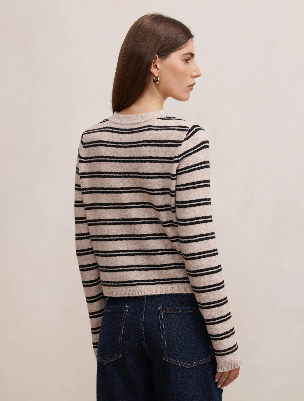 Eloise Stripe Knit Cardigan Mushroom/ Black Stripe