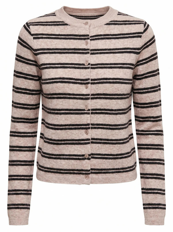 Eloise Stripe Knit Cardigan Mushroom/ Black Stripe_mannequin