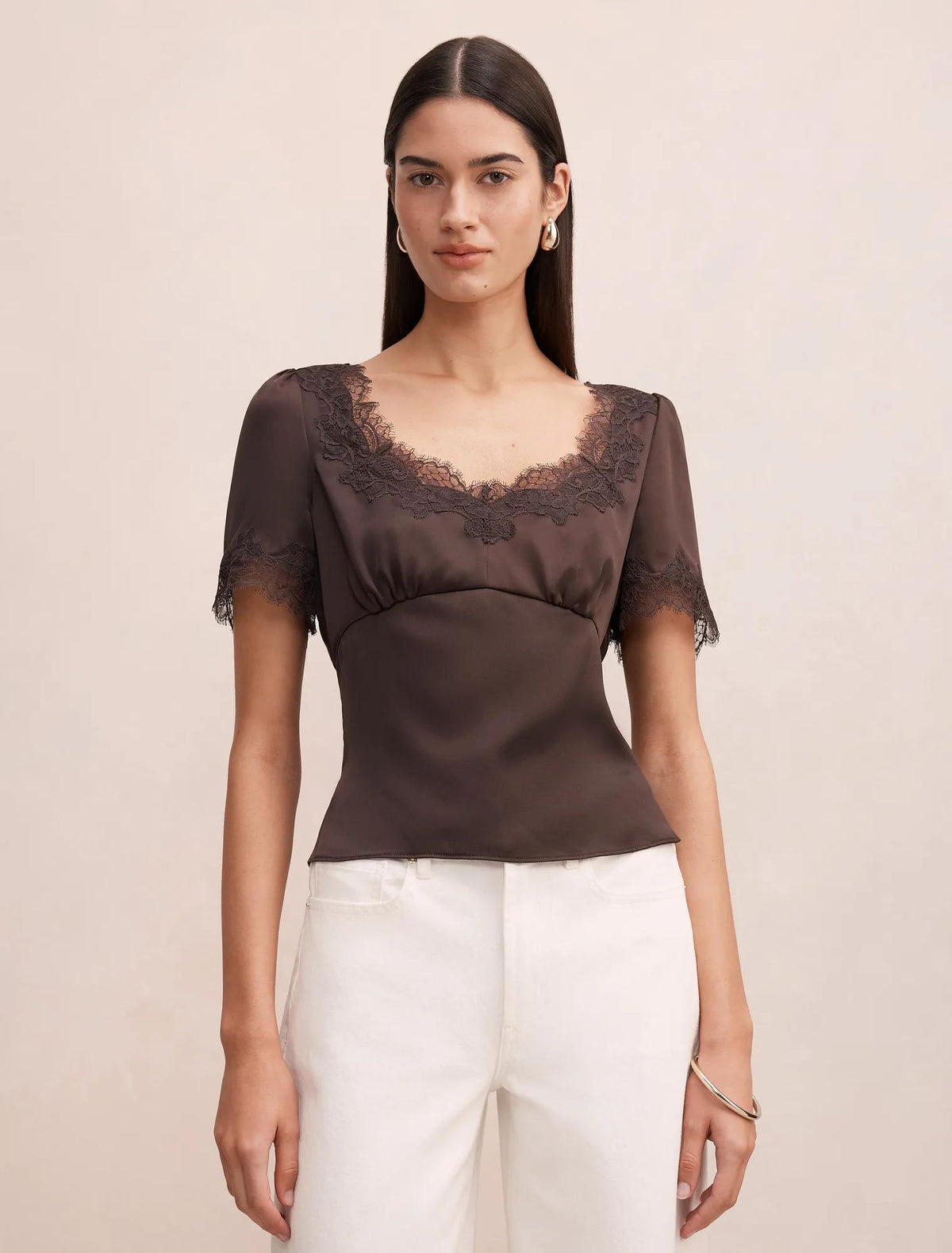 Juliette Lace Trim Top Cocoa Brown