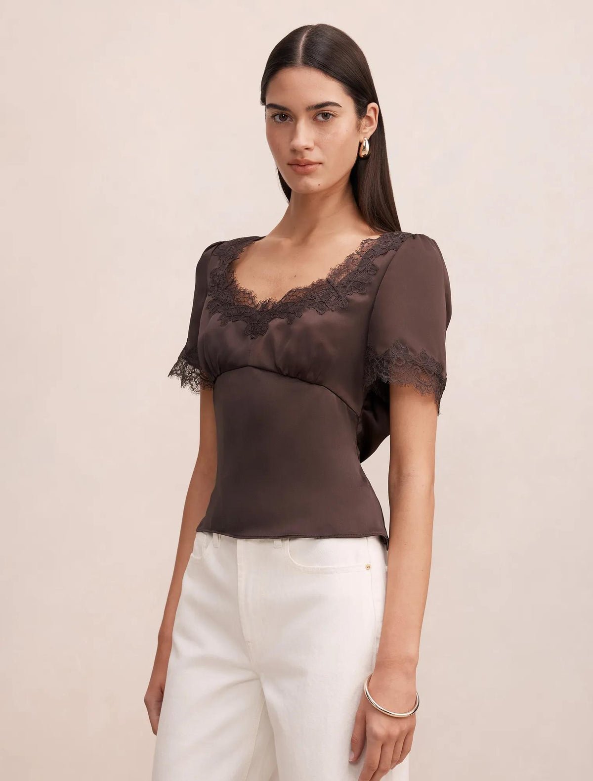 Juliette Lace Trim Top Cocoa Brown