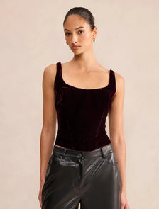 Slone Velvet Corset Top Berry Red
